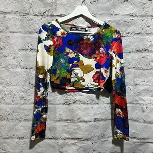 Jac Vanek Colorful Floral Long Sleeve Crop Top size Medium